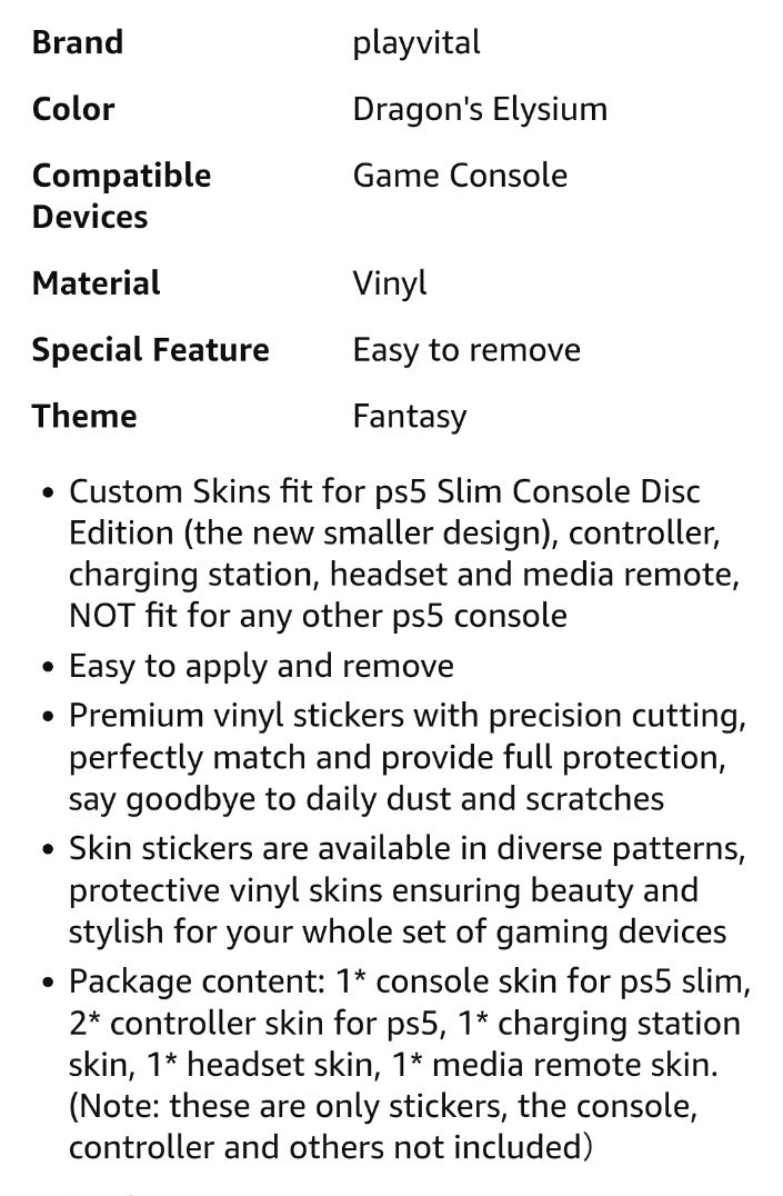 PlayVital Full Set Skin Decal for ps5 Slim Console Disc Edition, DragonElysium