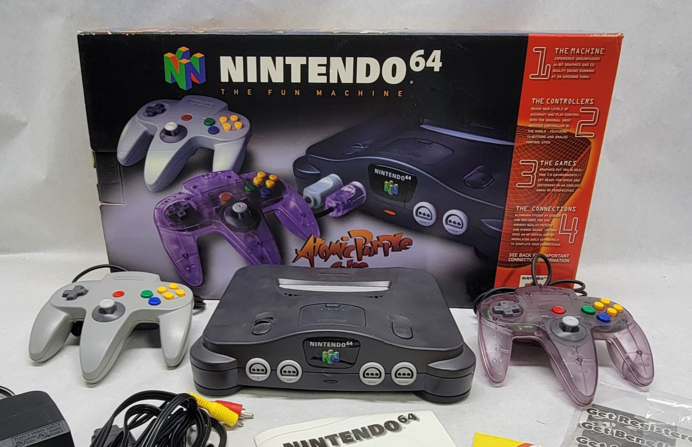 Nintendo 64 w/ Atomic Purple Extra Controller Complete in Box w/ Manuals & Foam