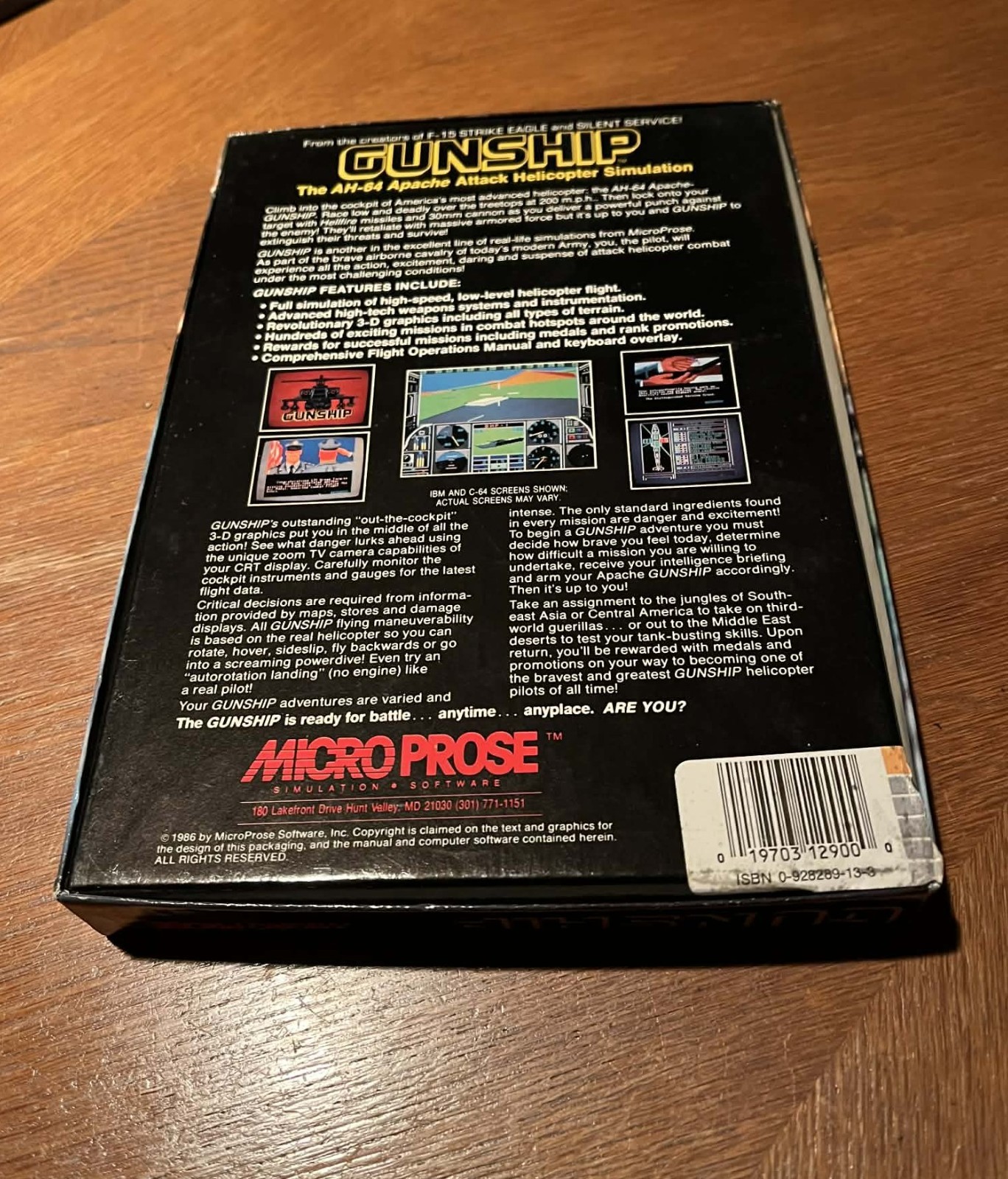 GUNSHIP MicroProse 1986 IBM PC XT AT 5.25″ Discs, Game Manual