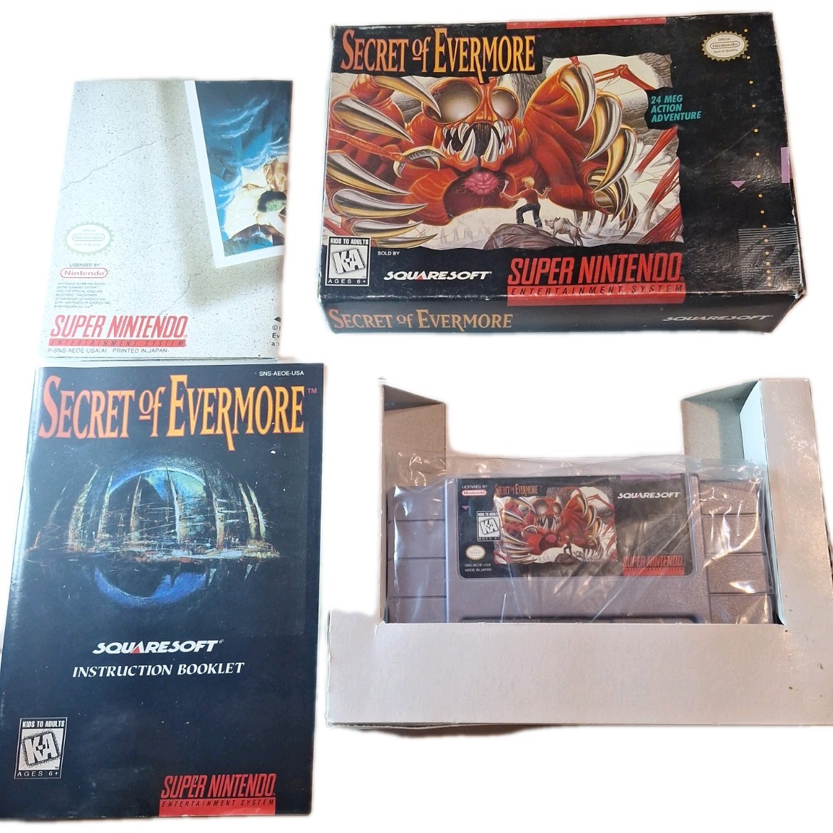 Secret of Evermore SNES 1995 Complete in Box with Poster & Instruction Guide