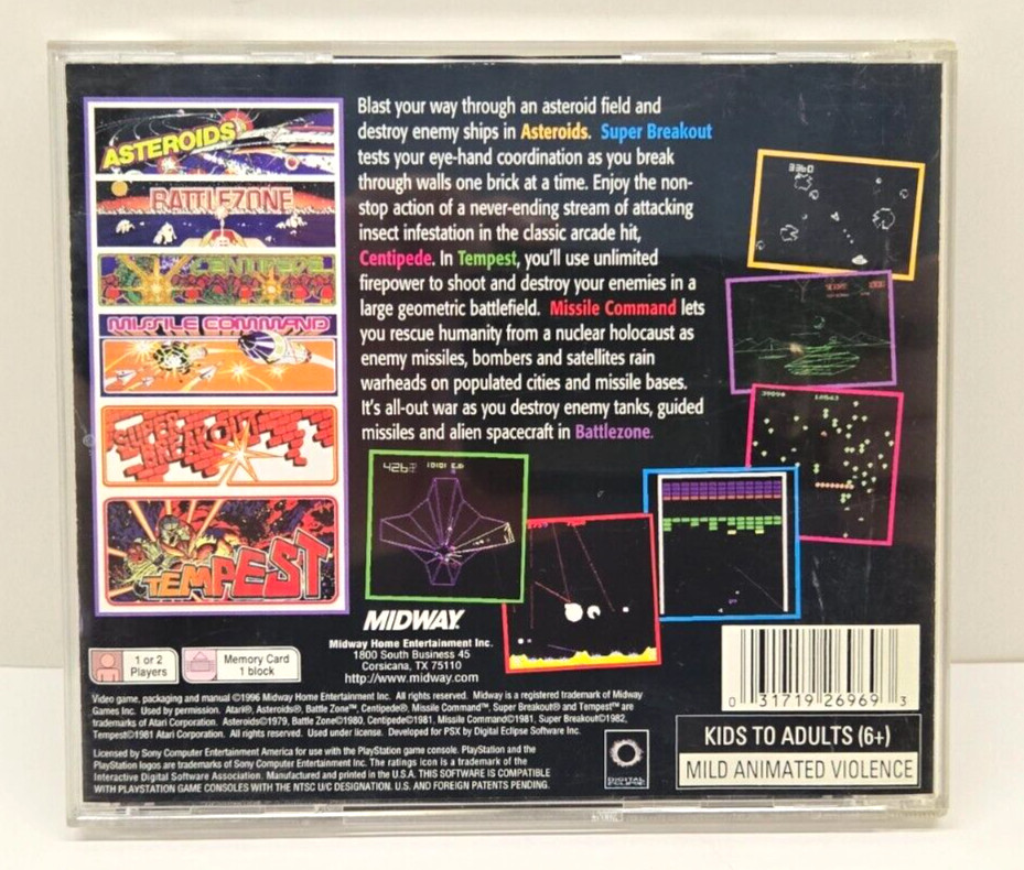 MIdway Arcade’s Greatest Hits Atari Collection 1 (PlayStation 1, 1996) Complete