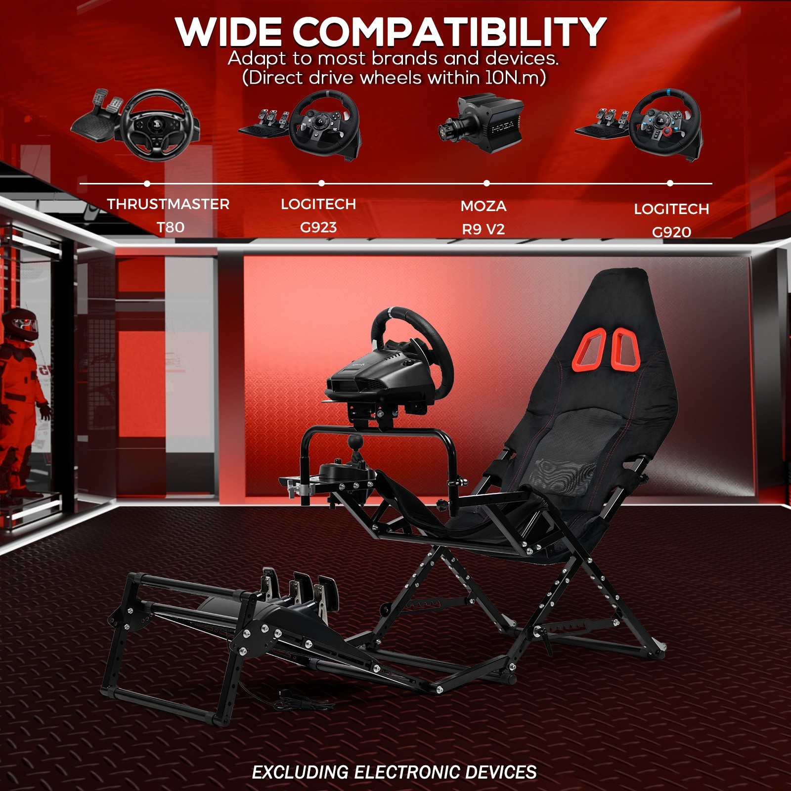 Supllueer Foldable Racing Simulator Cockpit Fits Logitech G923 Moza Thrustmaster