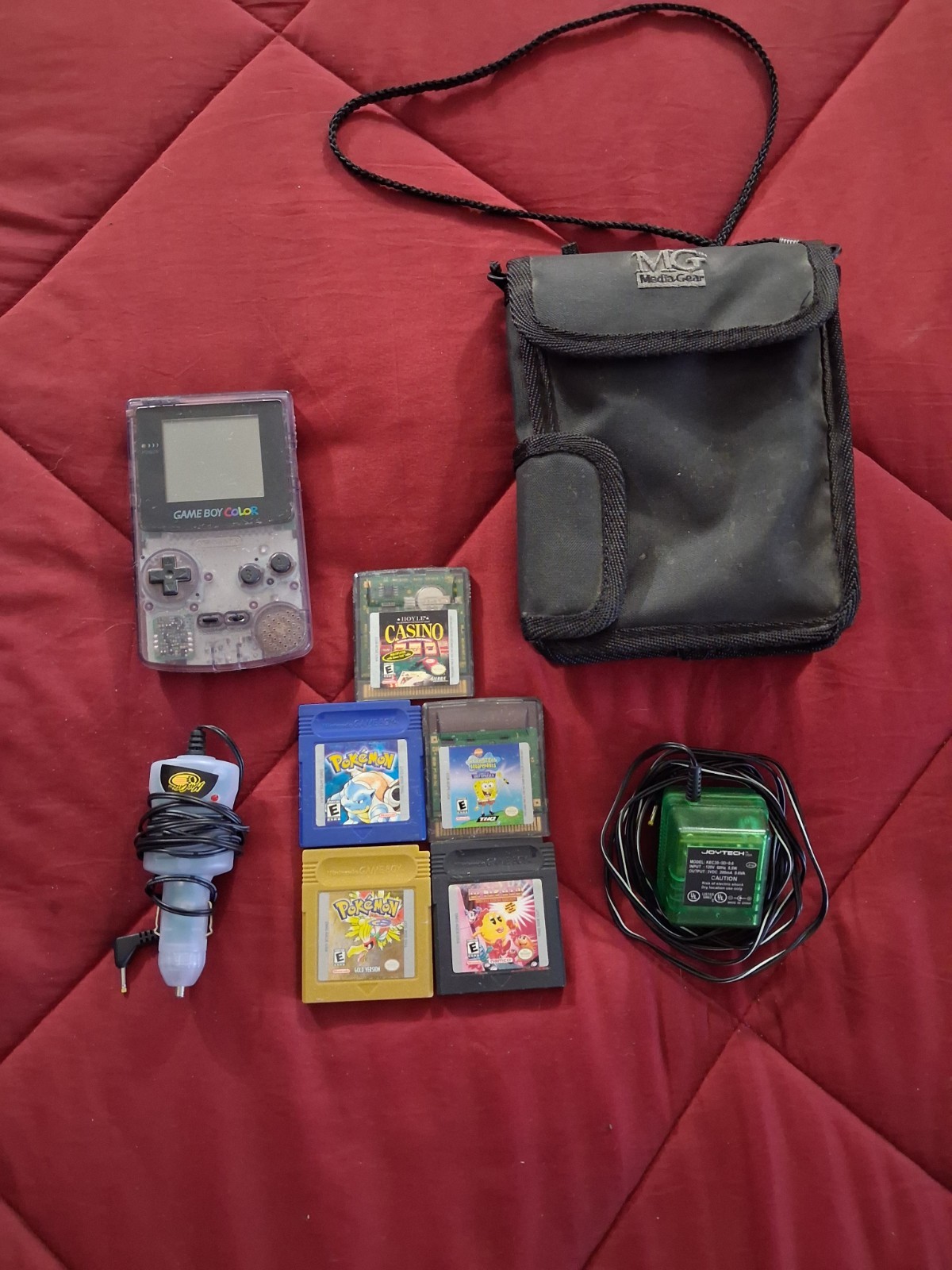 Gameboy Color Atomic Purple W/ 5 Games Case and Charging Cords. All Working GBC