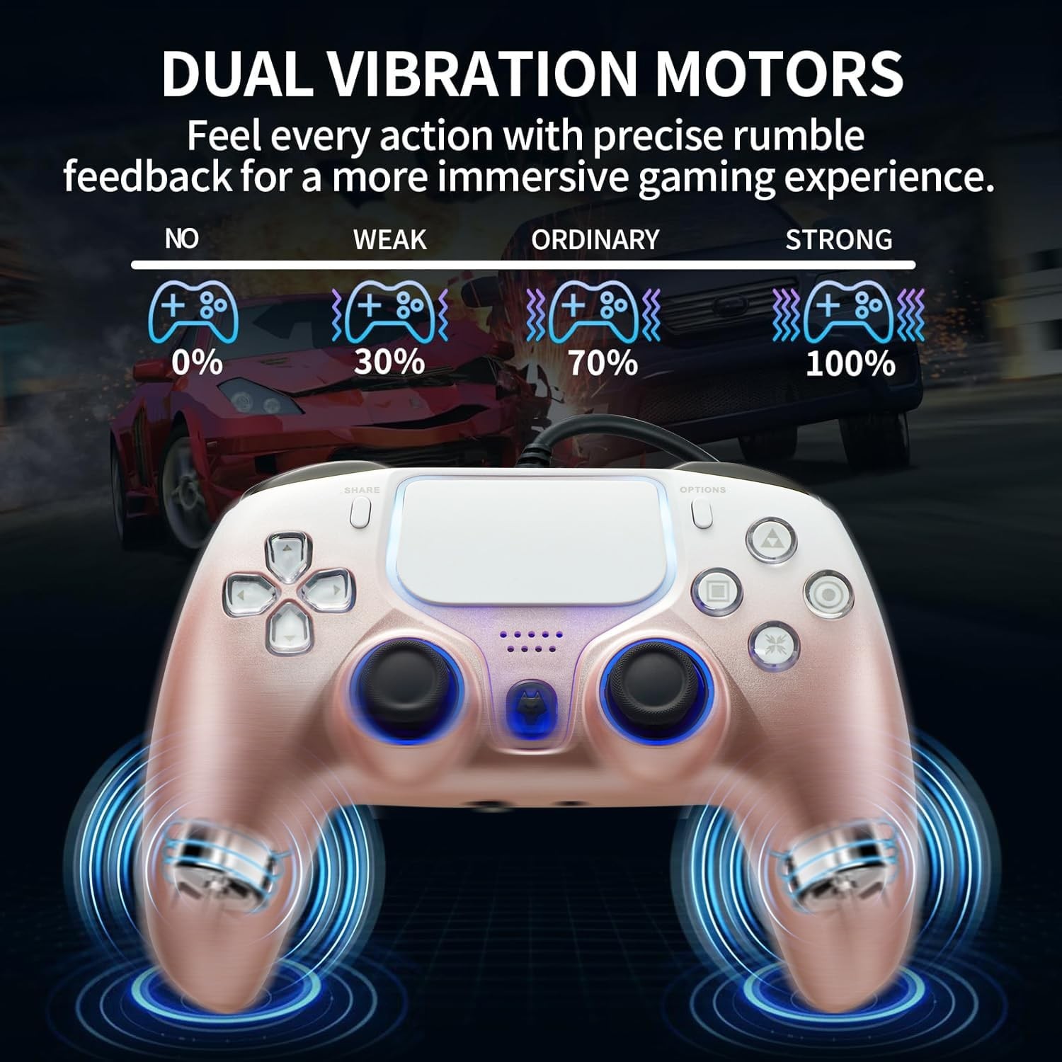 Wired PS5 Controller with Turbo, Hall-Effect Triggers, Dual Vibration, 10ft Cabl