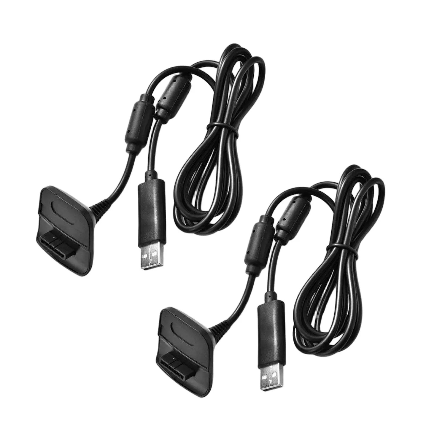 2 For Xbox 360 Black Wireless Controller USB Charging Cable Replacement Charger