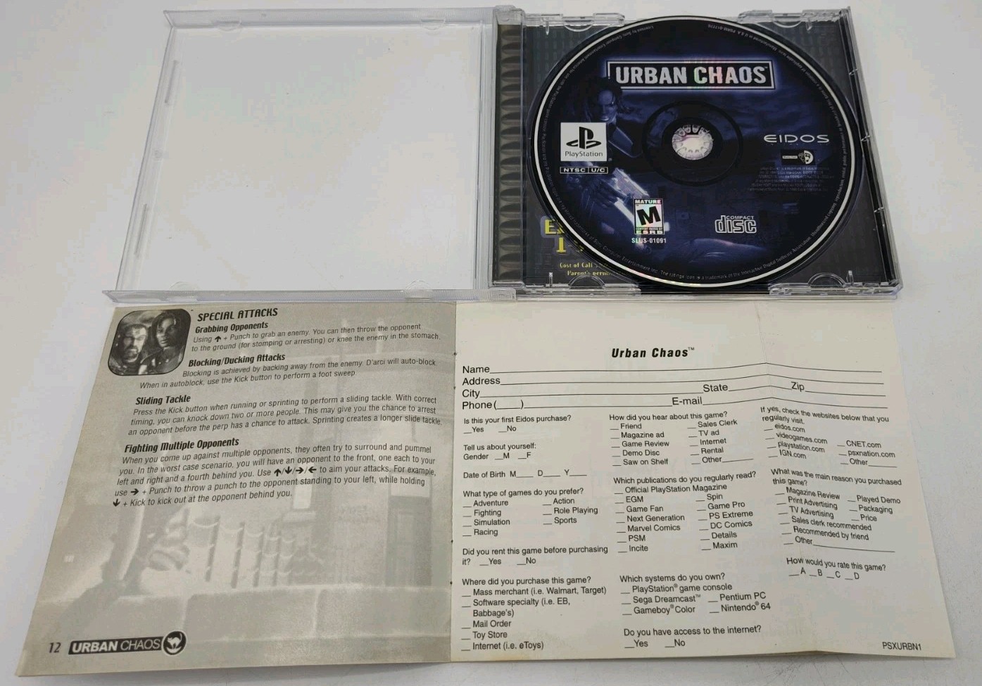 Urban Chaos – (PS1, 1999) *CIB w/ Reg Card + Case Protector* VGC* Tested!