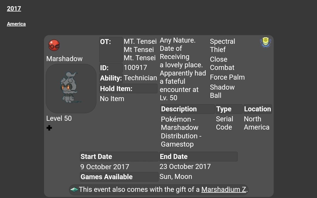 👻 2017 MT. Tensei Marshadow Event Untouched | Pokemon Sword & Shield 👻