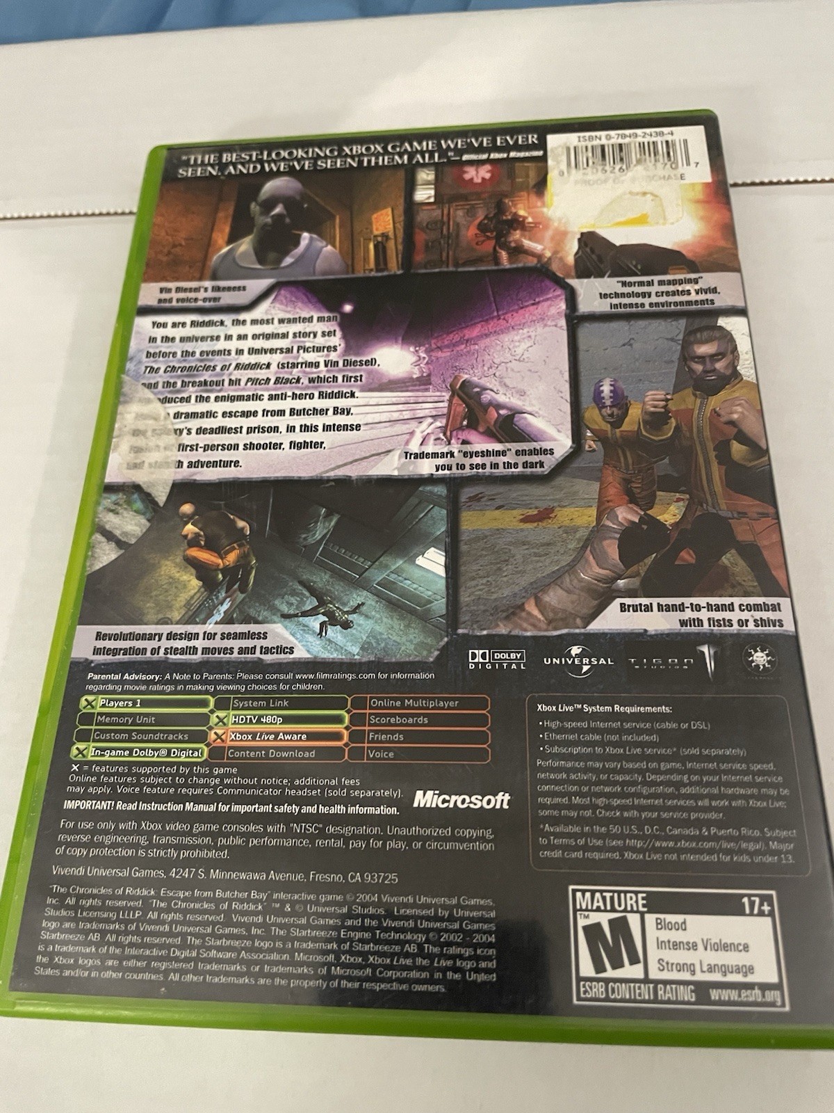 Vivendi Universal Riddick Escape From Butcher Bay Xbox M 2004 NTSC Manual