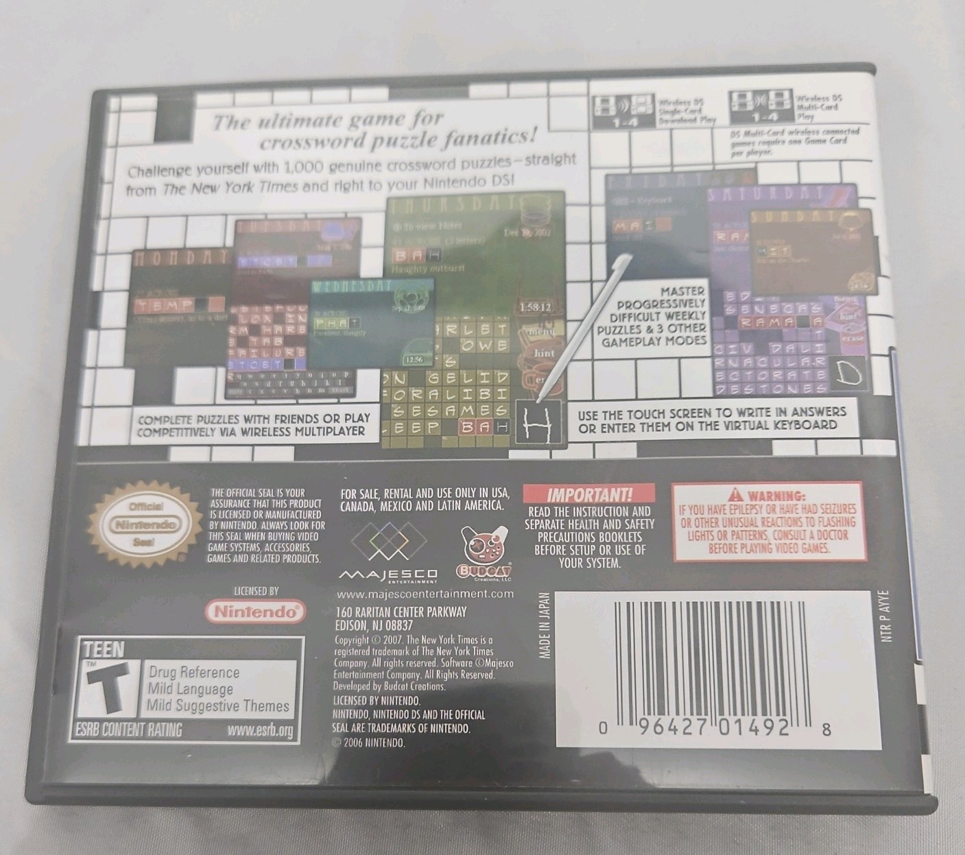 The New York Times Crosswords Nintendo DS Complete CIB Tested Works 2007