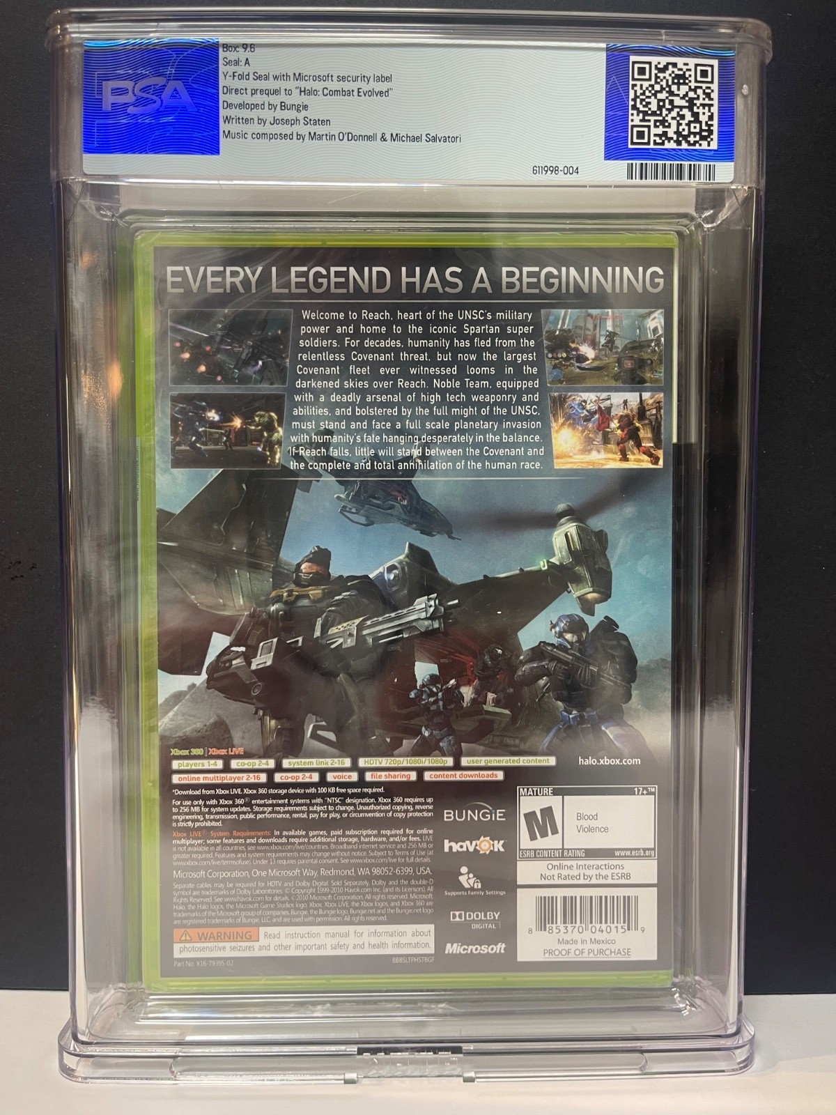 Halo Reach Xbox 360 2010 First Print Recon PSA GRADED 9.6