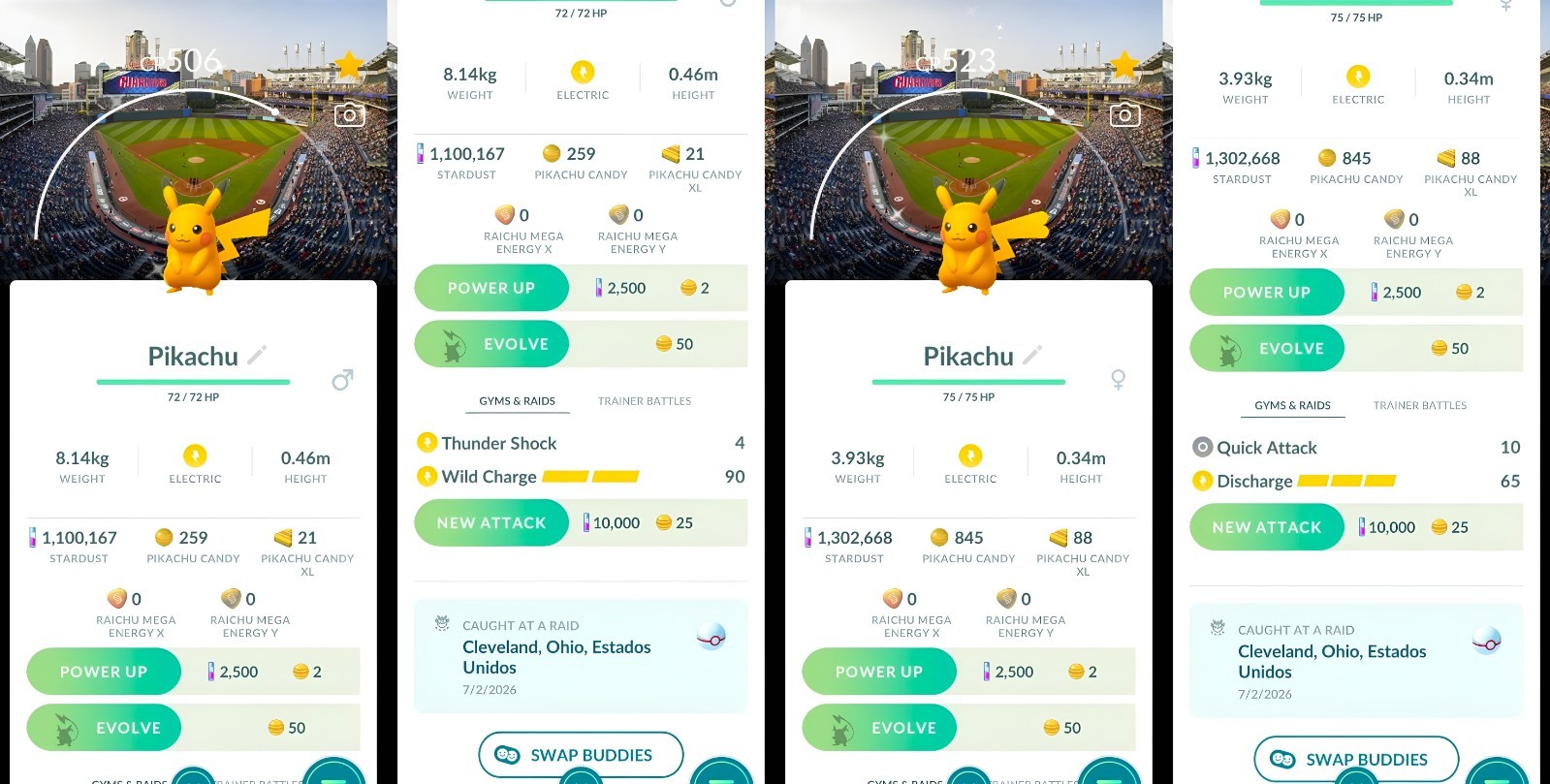 Shiny Pikachu Male, Female MLB Cleveland Ohio BG | Registered | Tr-de Go ✨