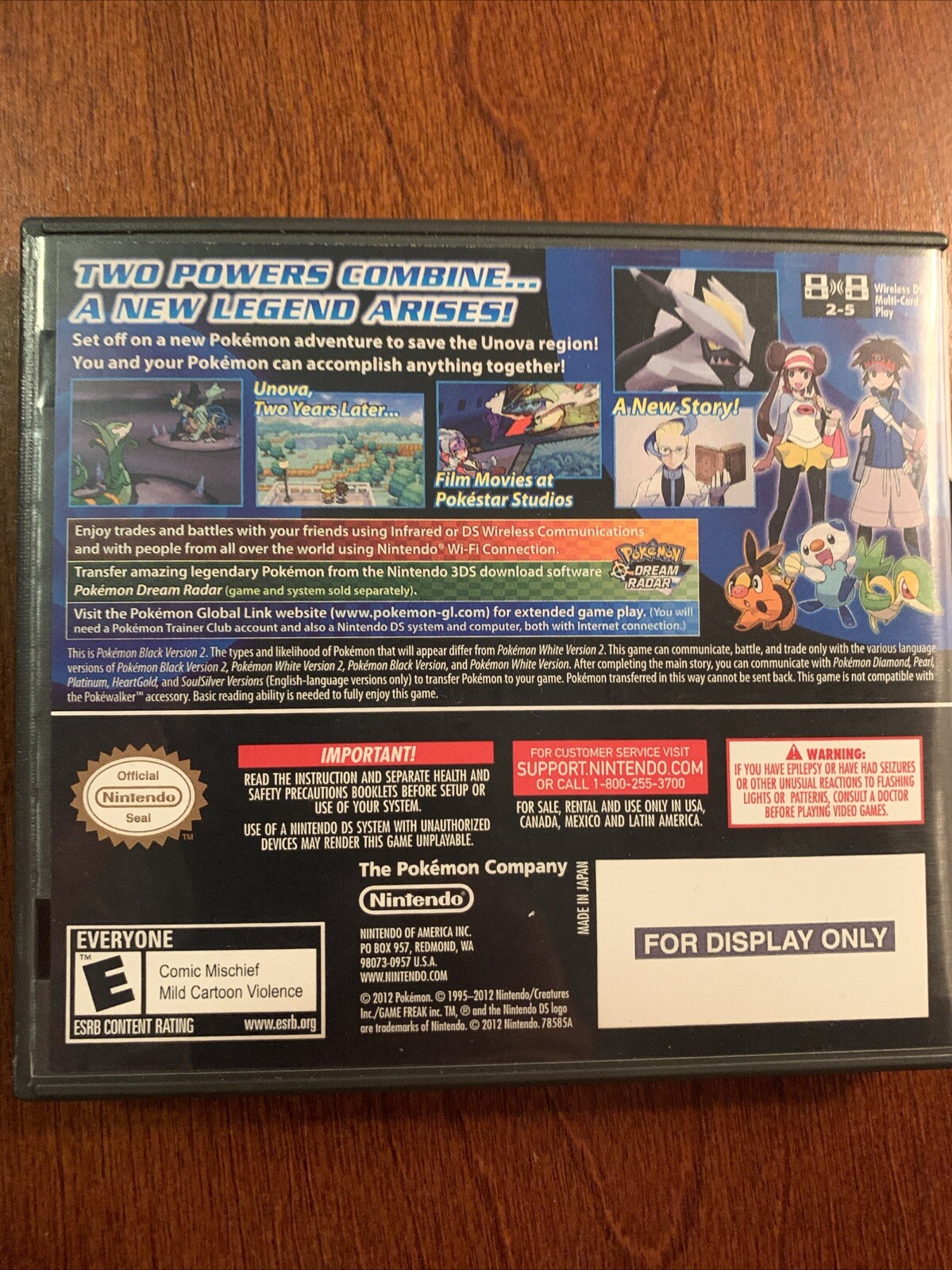 Pokemon Black Version 2 Nintendo DS Replacement Case ONLY No Game – For Display