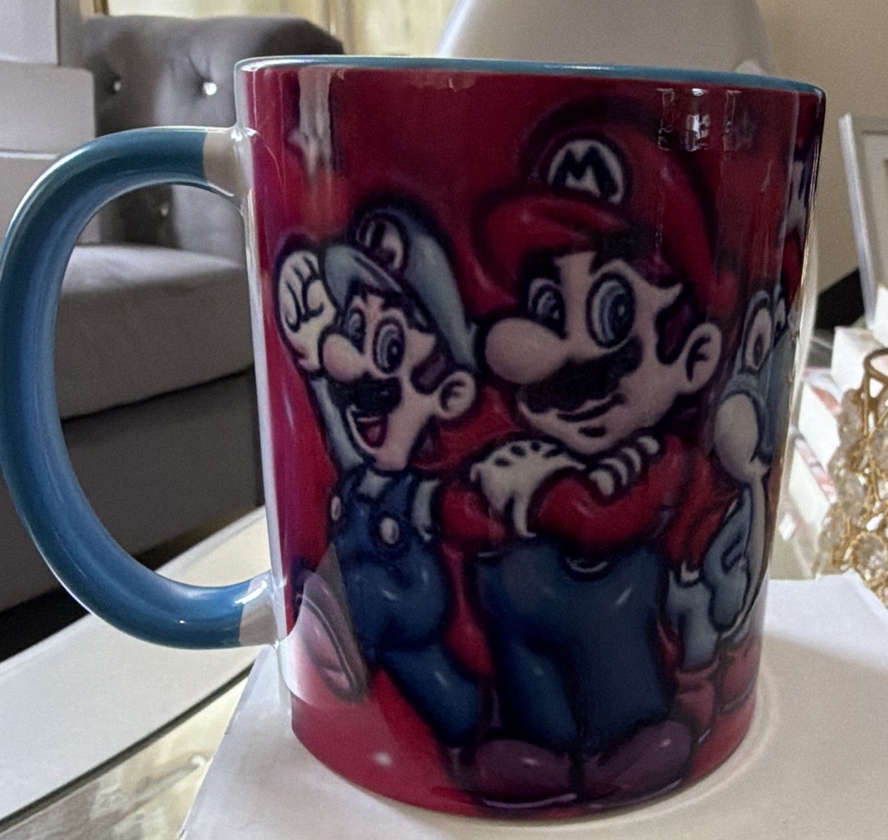 Super Mario Bros. Mario & Luigi Glossy Ceramic Mug Red w/ Blue Handle