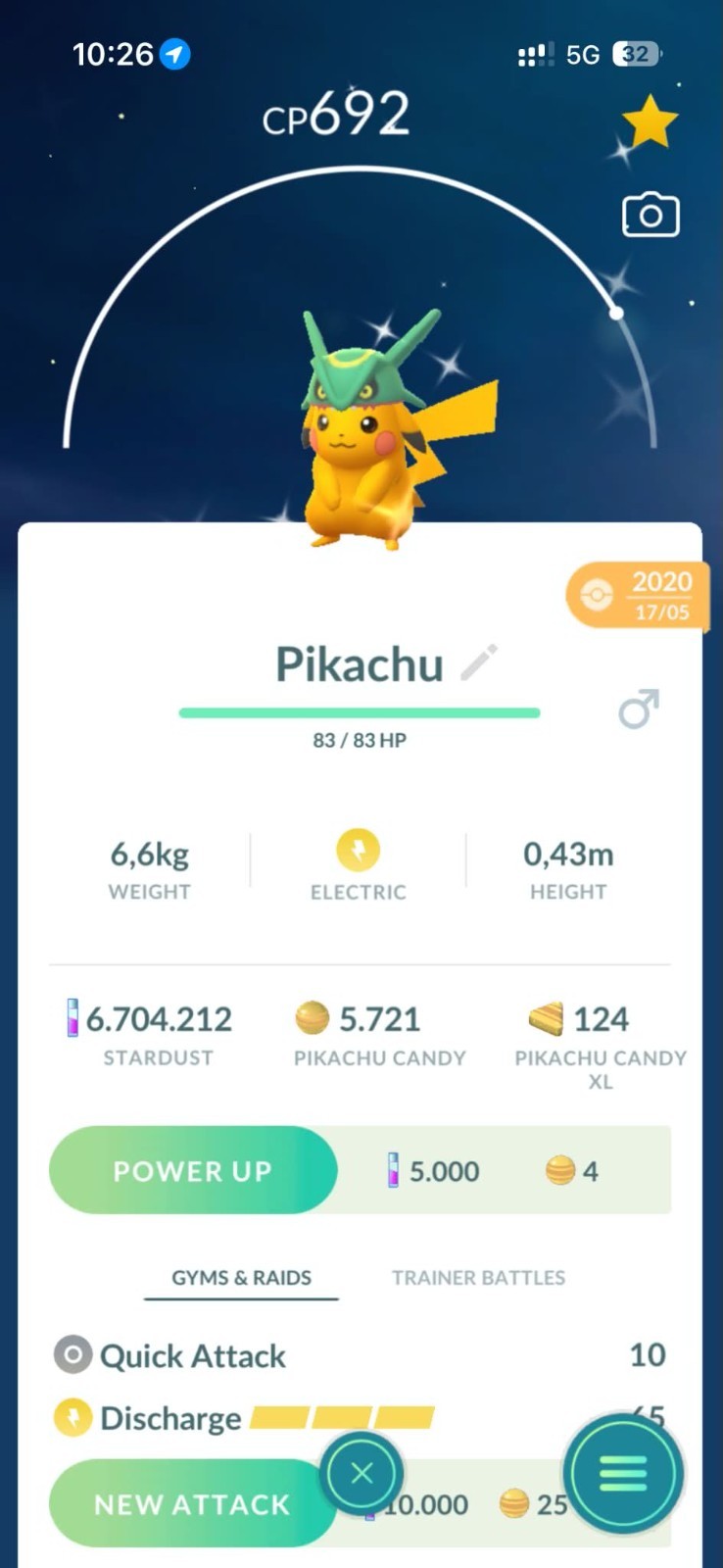 Pokémon Go – Shiny Pikachu Costume / Clone – Guarantee Lucky Trade 20K Stardust