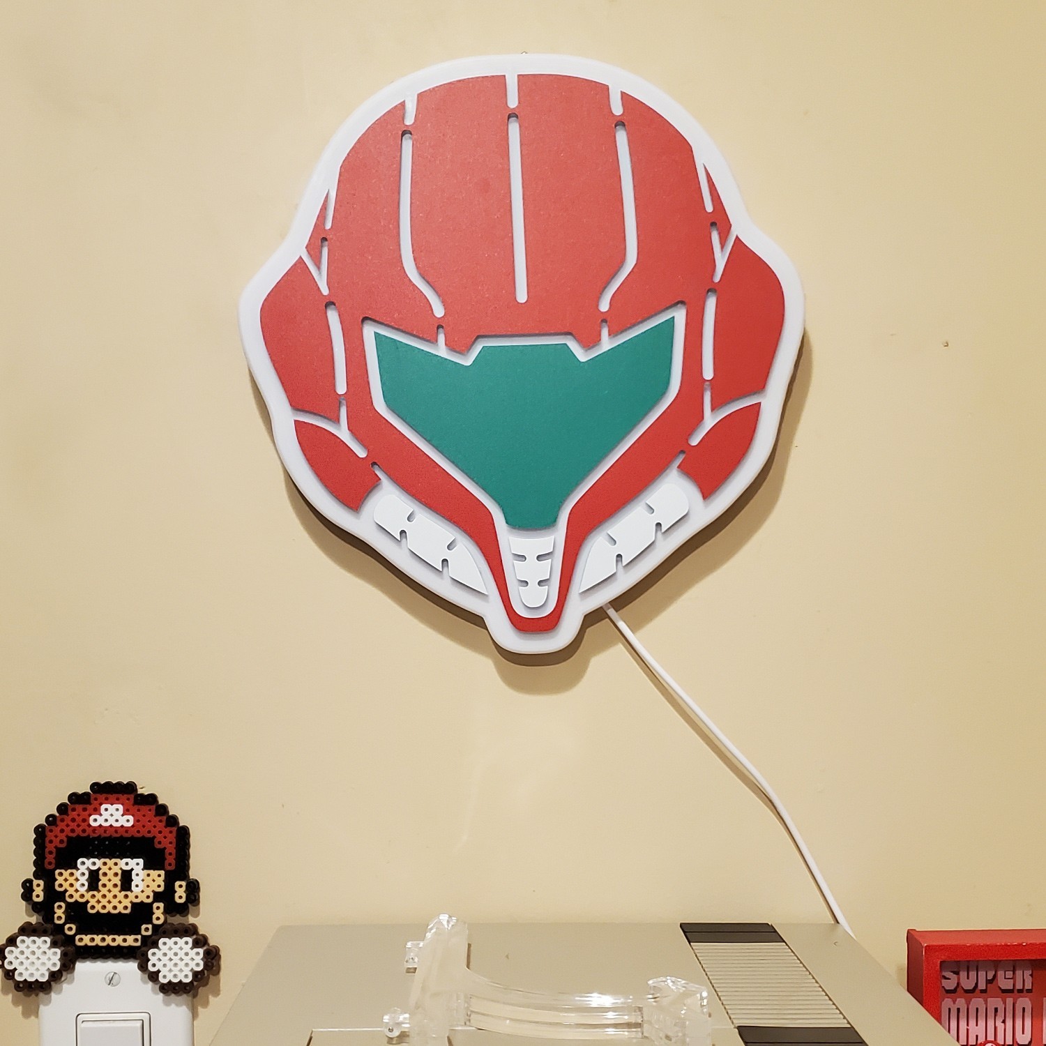 Metroid Samus Helmet plastic neon LED sign w/ dimmer switch + retro gaming gift