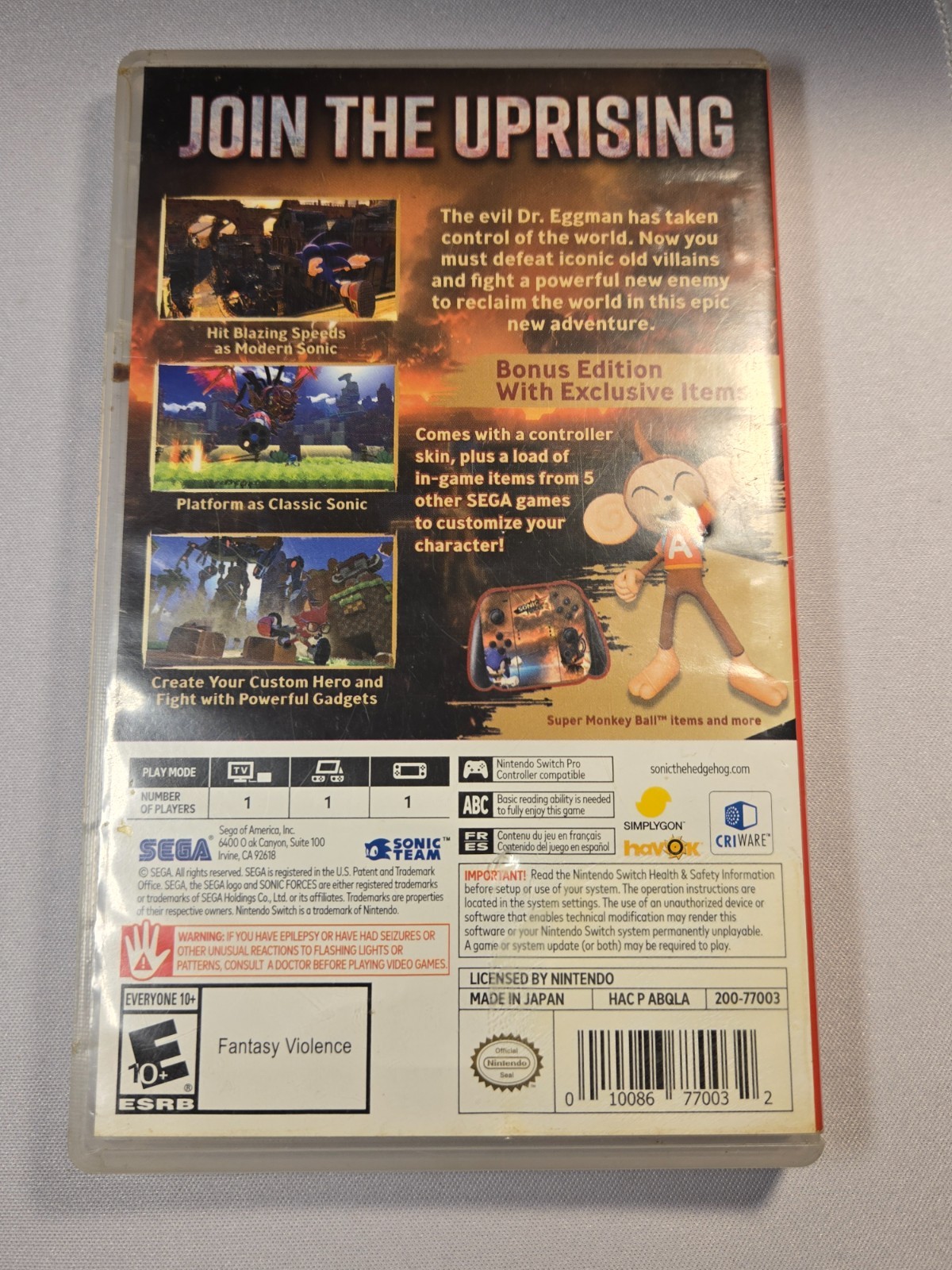 Sonic Forces (Nintendo Switch, 2017) BONUS EDITION