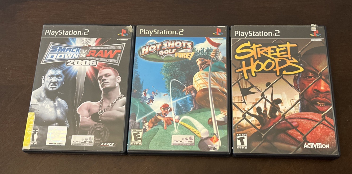 Lot of 3 Sony PlayStation 2 Sports Game WWE, Golf Fore Basketball Street Hoops