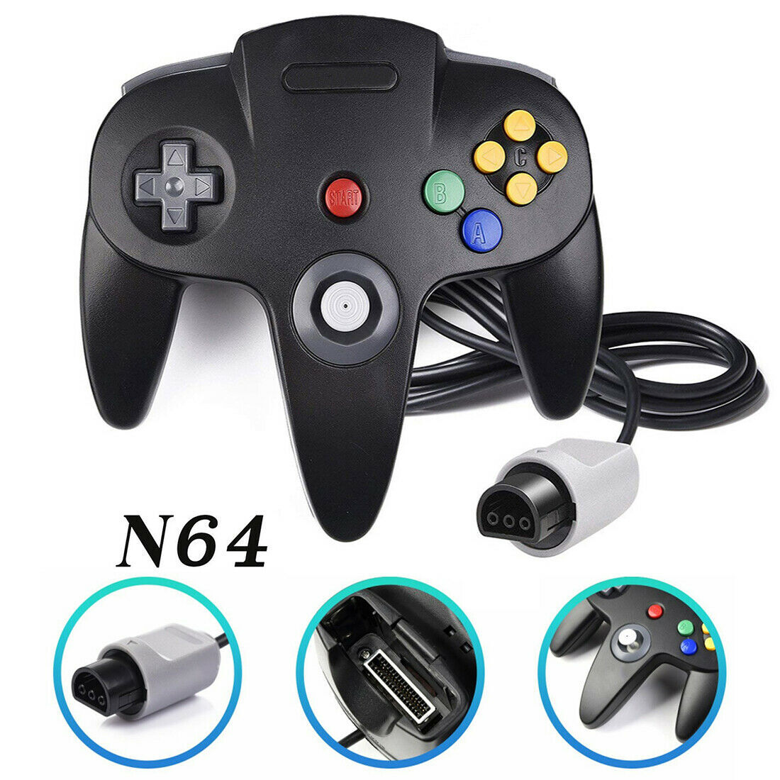 Wired N64 Controller Compatible With Nintendo 64 Joystick Video Game Console