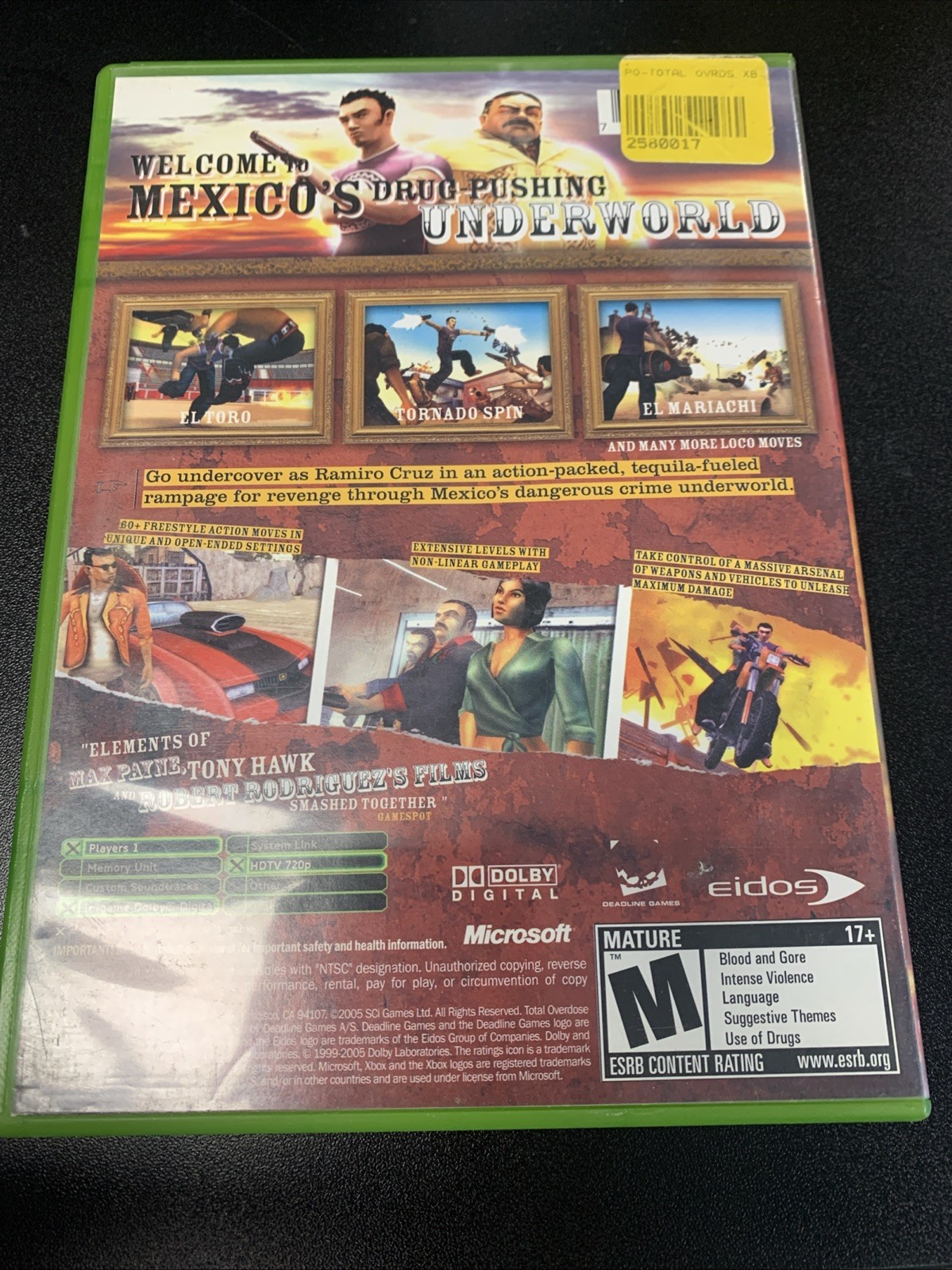Total Overdose A Gunslinger’s Tale in Mexico (Microsoft Xbox 2005) No Bonus Disc
