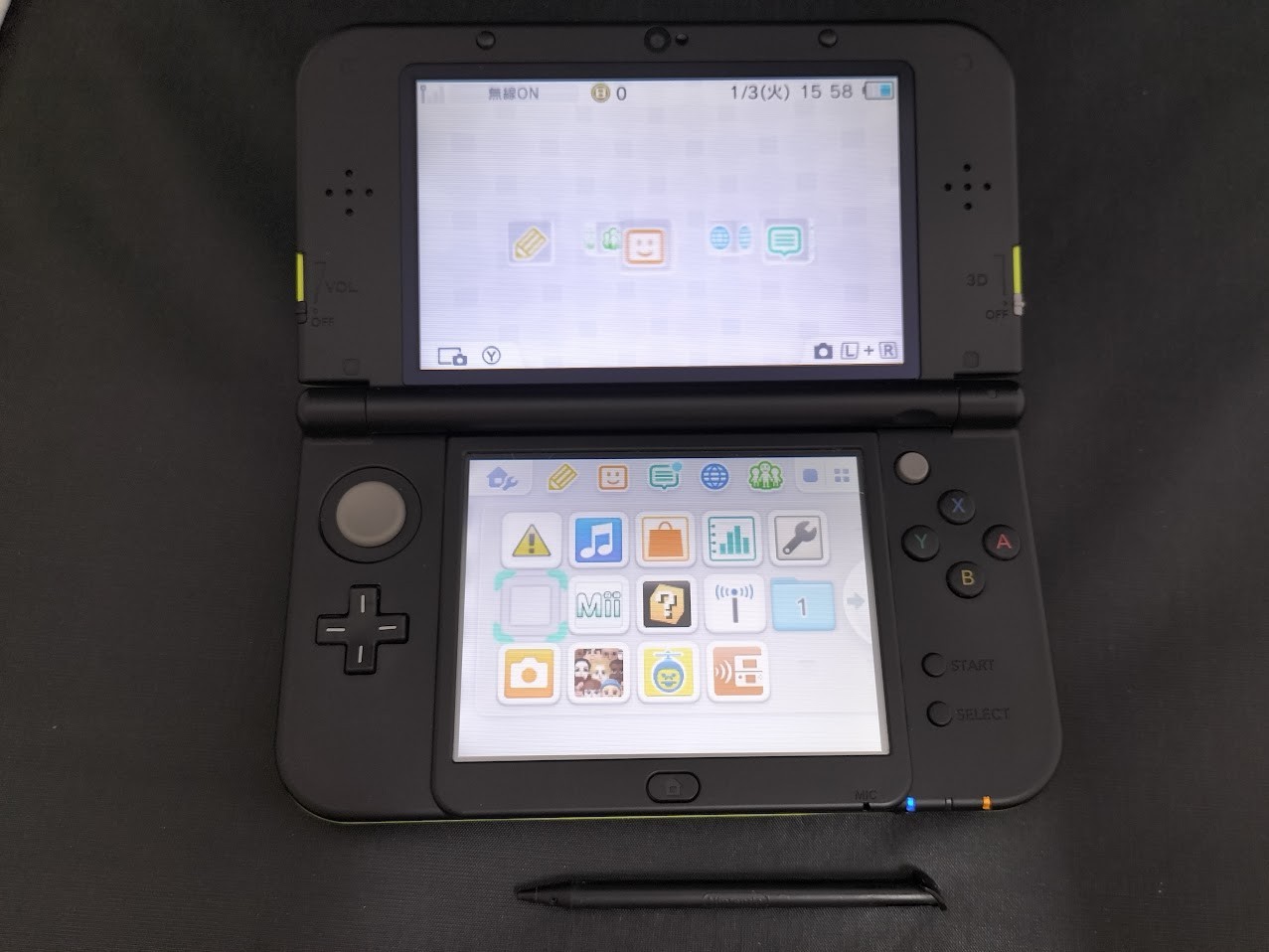 B763 Nintendo new 3DS LL XL console Lime Green x Black Japan w/pen fx