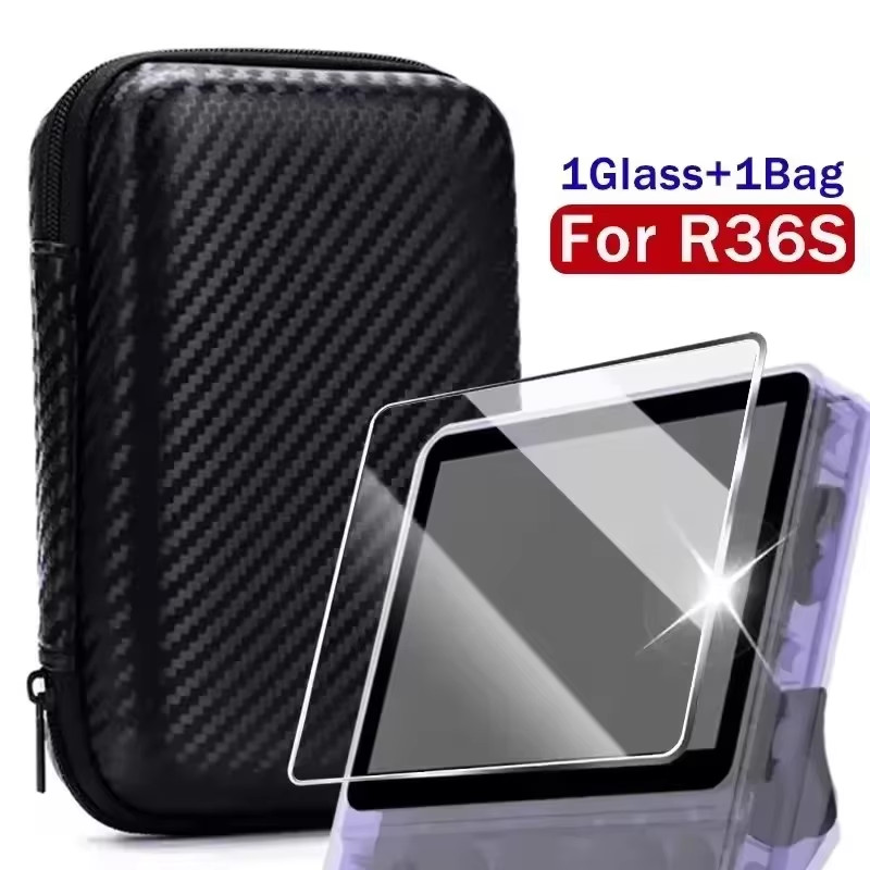 4 in 1 Case+Glass for R36S Game Console Travel Carrying Storage Bag & Screen Pro