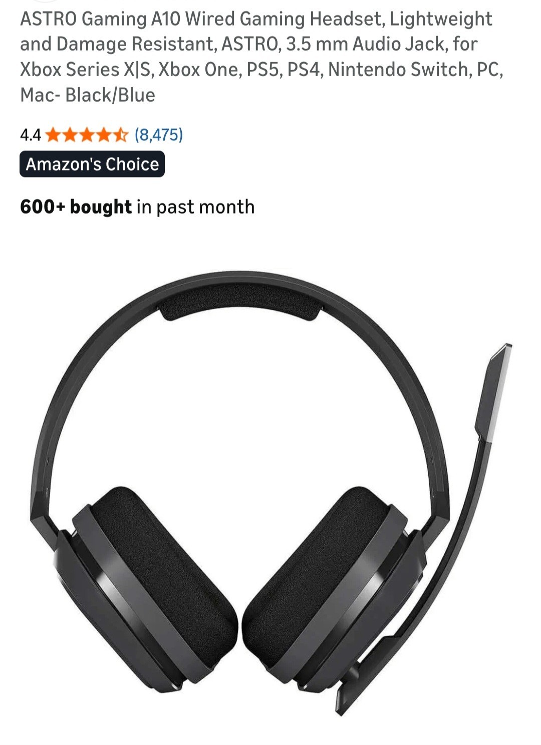 ASTRO Gaming A10 Wired Gaming Headset, Lightweight and Damage Resistant, ASTRO
