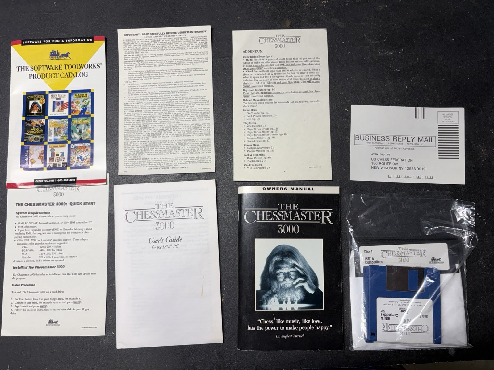 The Chessmaster 3000 IBM PC 3.5+5.25in Floppy Disks CIB Complete In Box