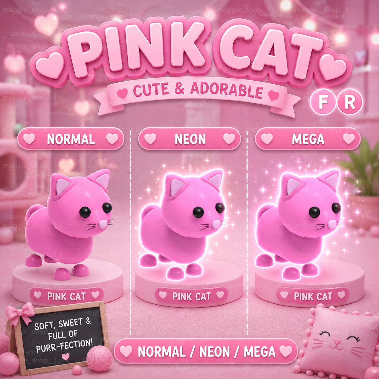 Pink Cat FR Normal/Neon /Mega ✨ Adopt From Me Today ✨ Top Picks