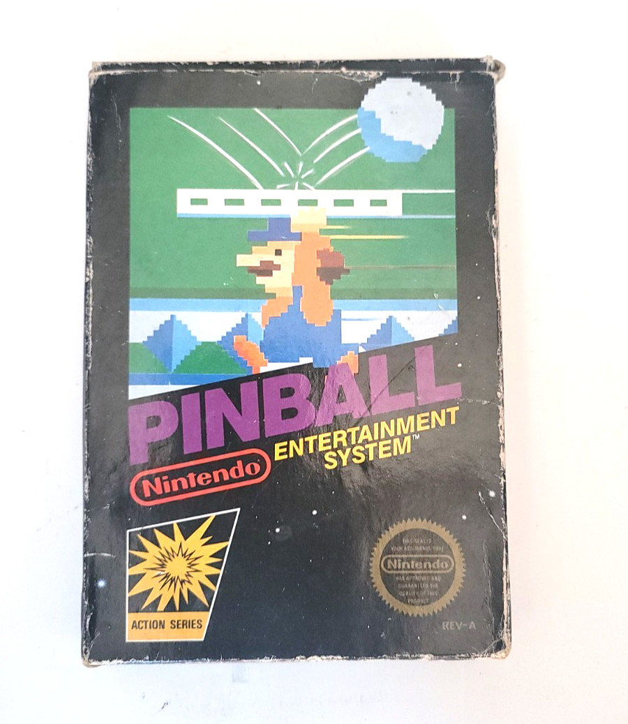 Vintage NES 1985 Pinball Round Seal Three Screw Cartridge Nintendo Box Fair Cond