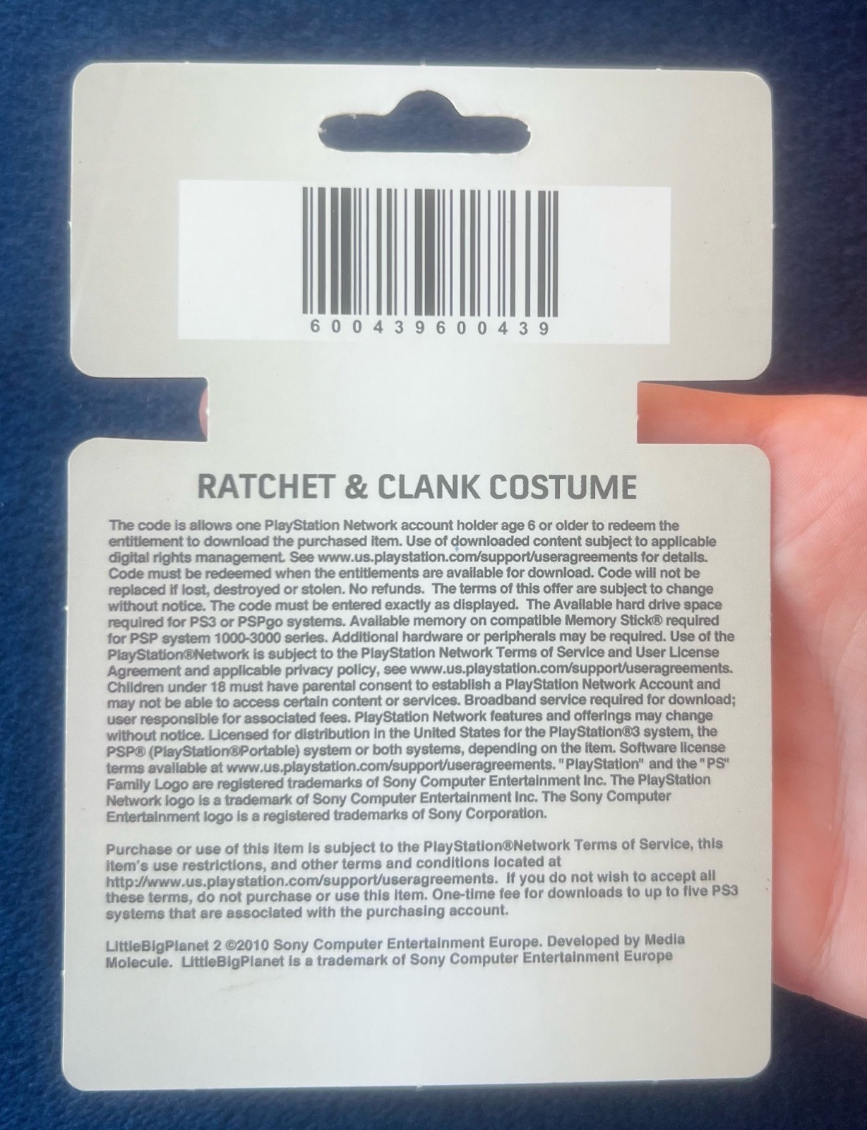 Little Big Planet Ratchet & Clank DISPLAY ONLY Playstation Network Card OFFICIAL