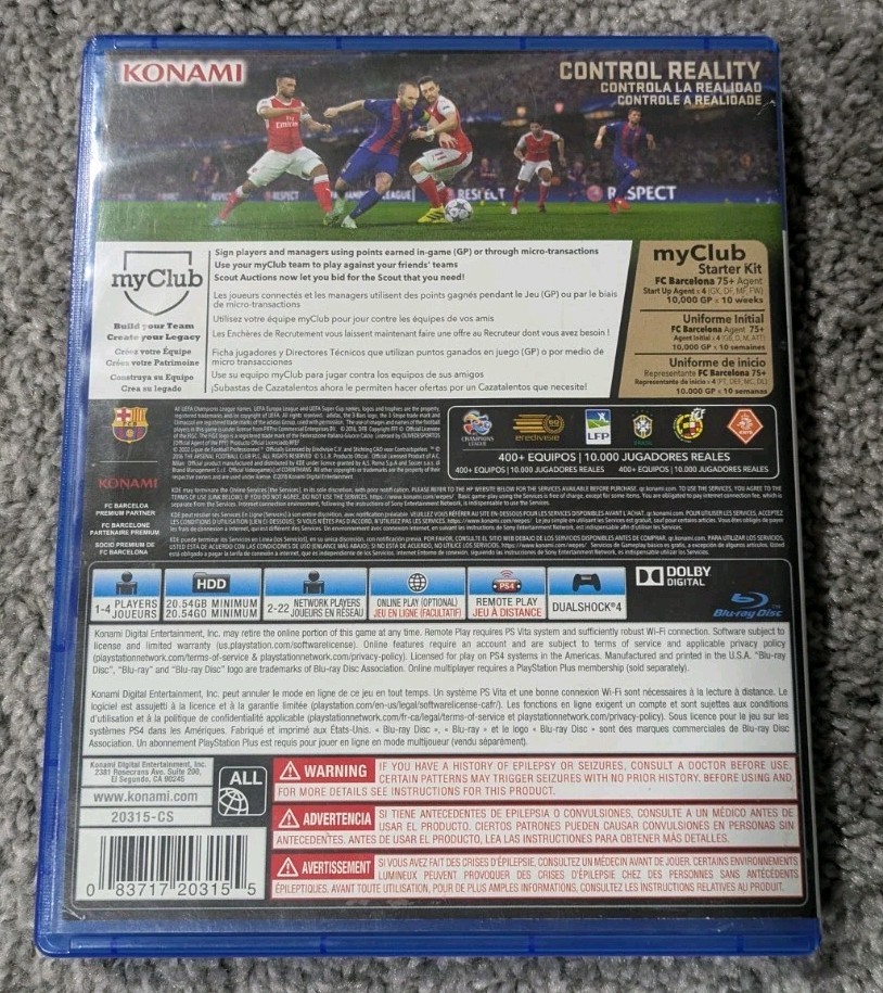 PES 2017 Pro Evolution Soccer PS4 NTSC-U/C Konami 2016 Tested No Manual