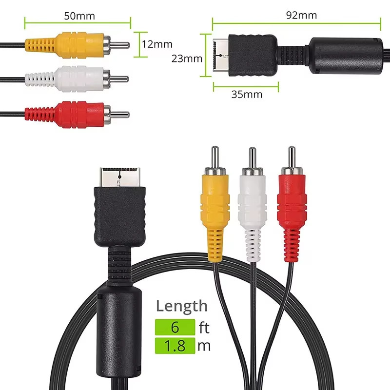 1.8M RCA AV Audio Cable Lead Cord For Sony PS1 PS2 PS3 Console HDMI Adapter USA