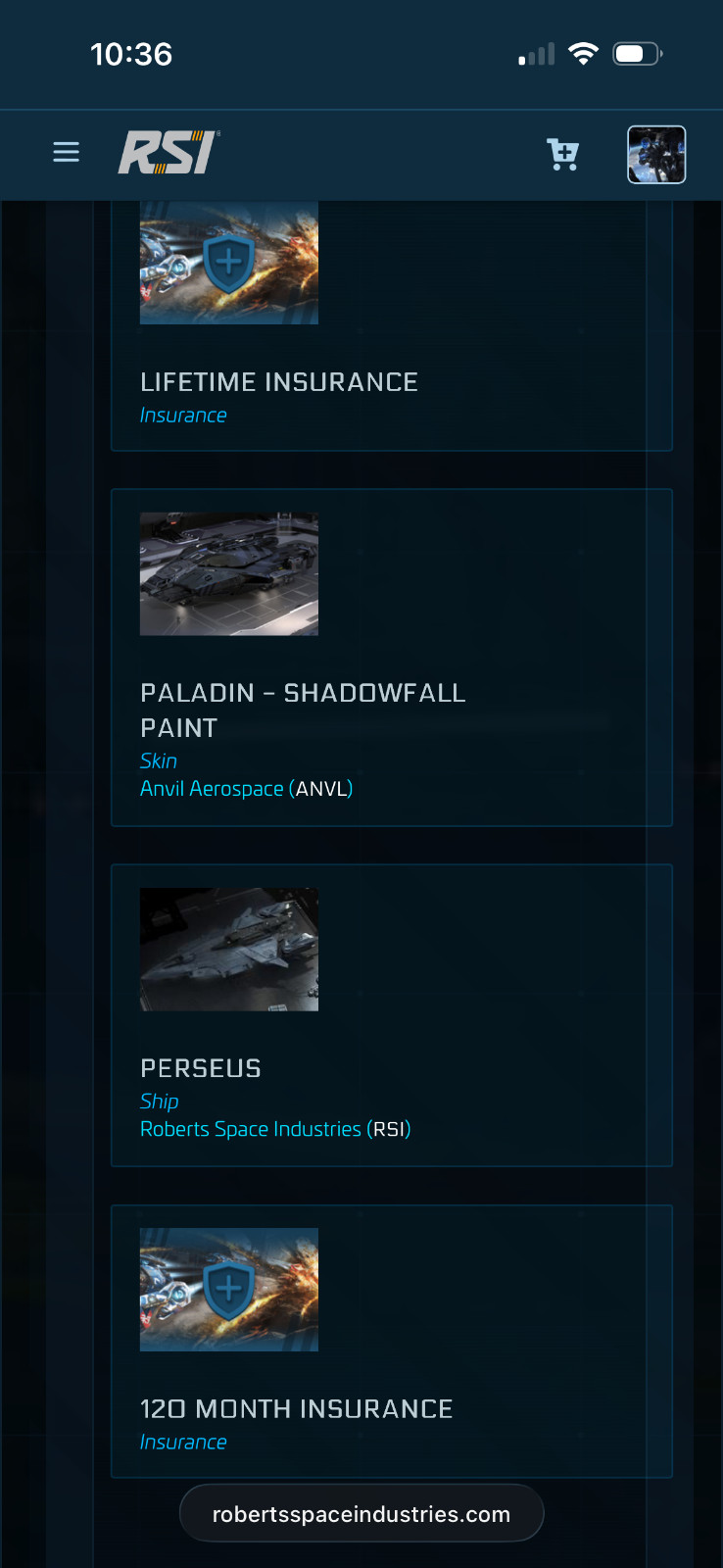 RSI Perseus LTI – Paladin Shadowfall Paint Included