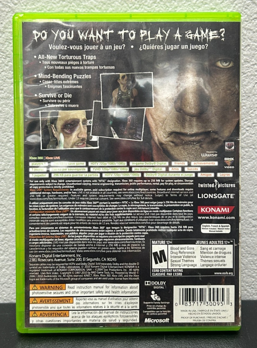 Saw II X-Box 360 Video Game with Case Cracked Ring