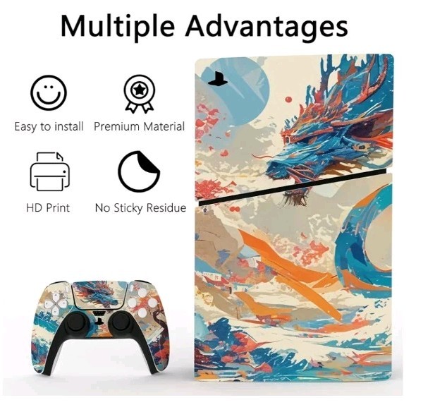 PlayVital Full Set Skin Decal for ps5 Slim Console Disc Edition, DragonElysium