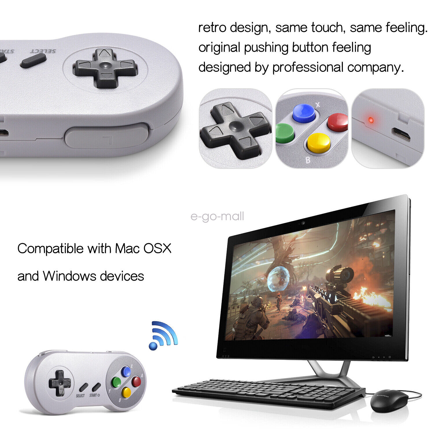 USB Wired/Wireless SNES /NES PC Gamepad Controller for Mac Windows PC Raspberry