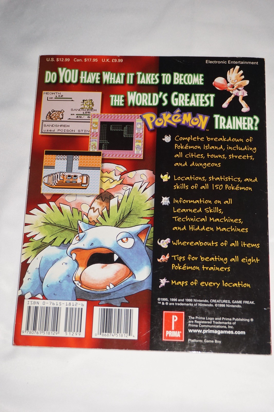 Pokemon Blue & Red Prima Official Strategy Guide Nintendo Game Boy Charizard
