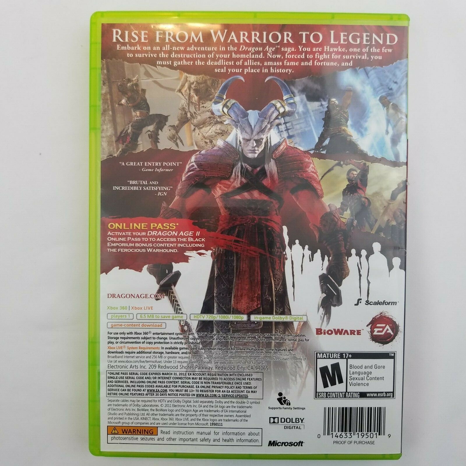Dragon Age II (Microsoft Xbox 360 2011) Complete