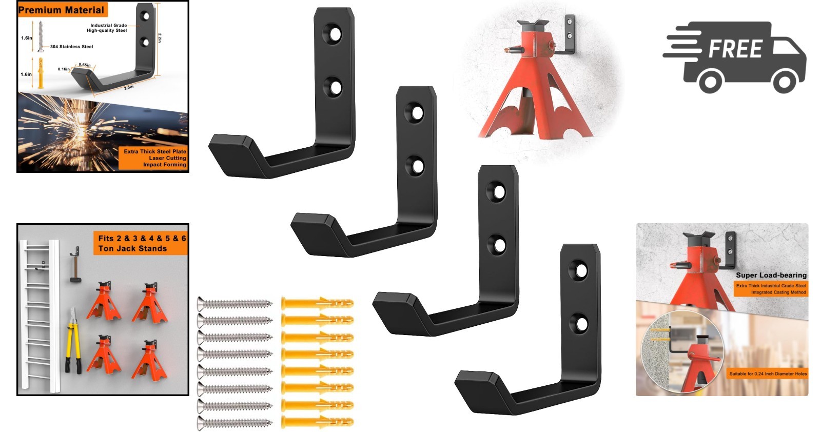 Garage Wall Mount Organizer Hooks Heavy Duty Jack Stand Storage Shelves