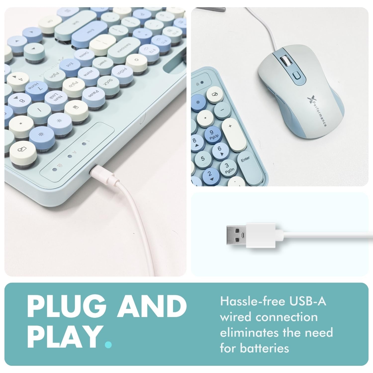 X9 Wired Keyboard and Mouse Combo with Backlight – Retro Typewriter Blue