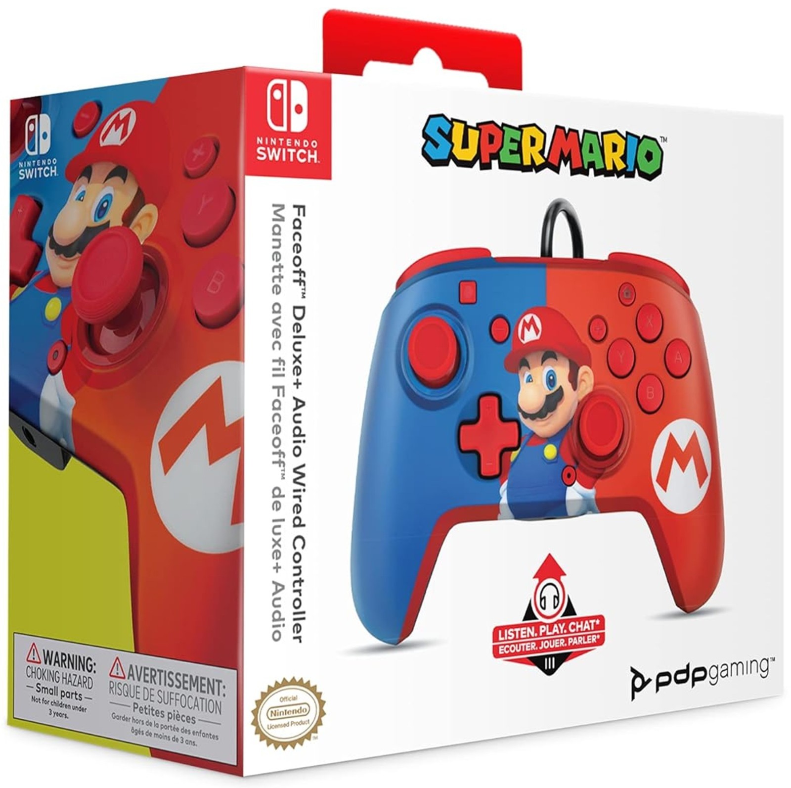 PDP Gaming Faceoff Deluxe+ Wired Switch Pro Controller – Red/Blue Mario Design