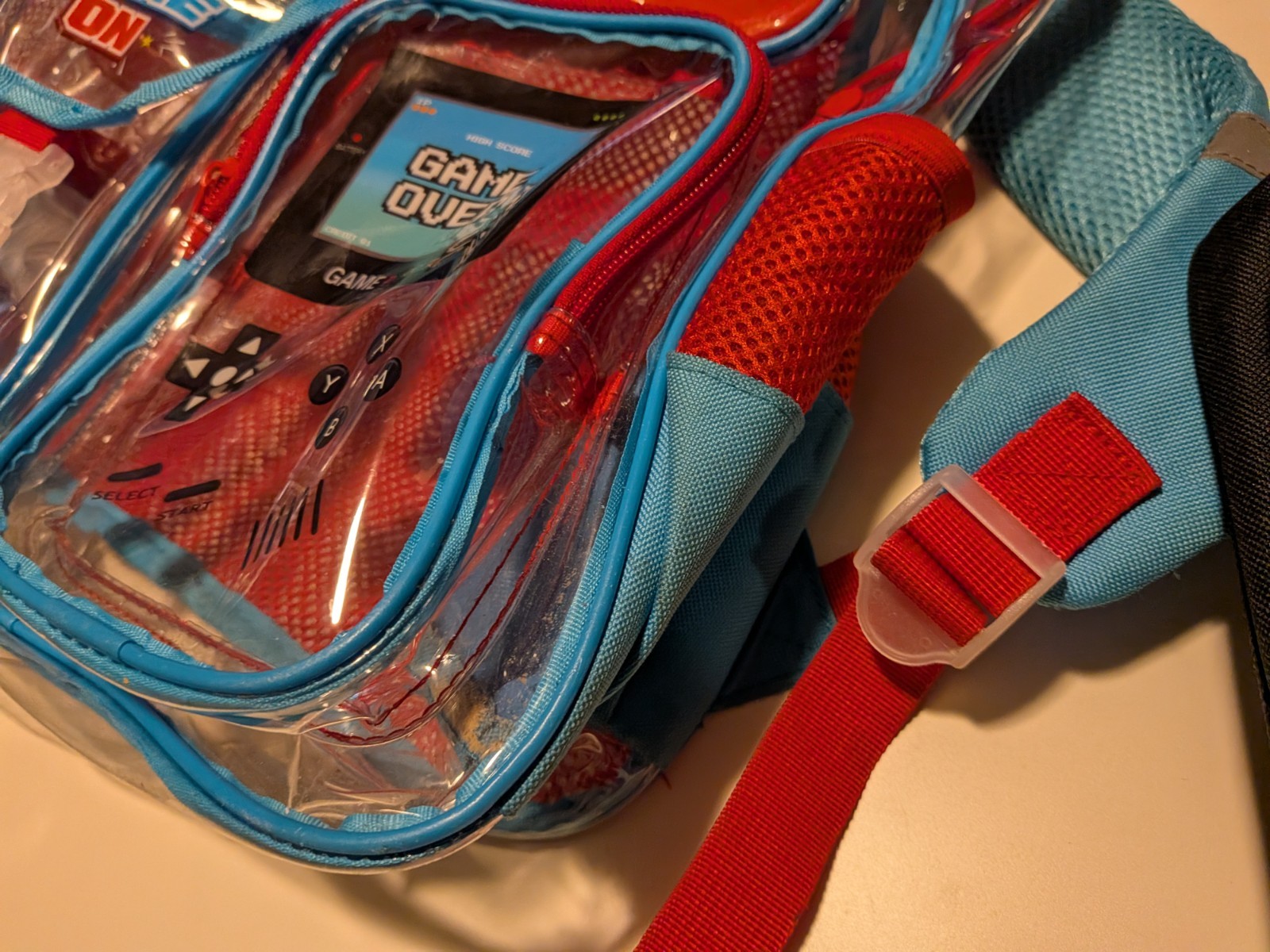 Nintendo Switch Game On/Game Over Padded Clear Backpack + Zippered Case Set