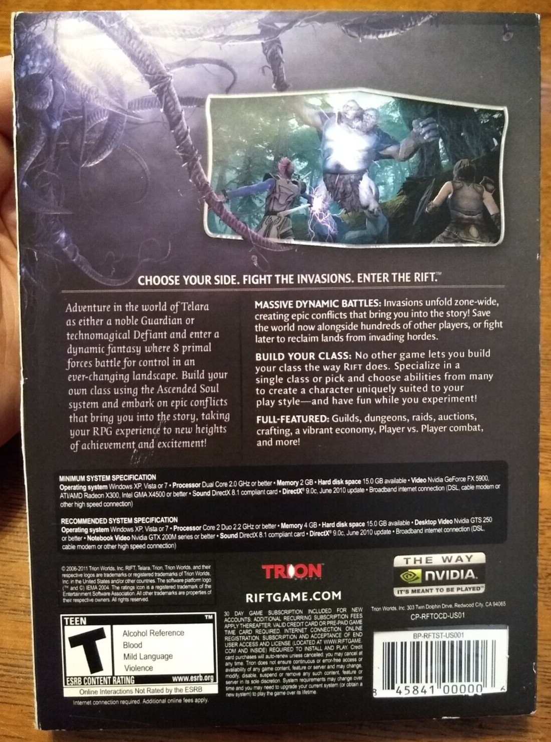 RIFT Windows XP Vista 7 PC Game NEW Action MMORPG DVD Slipcover Trion Worlds CIB