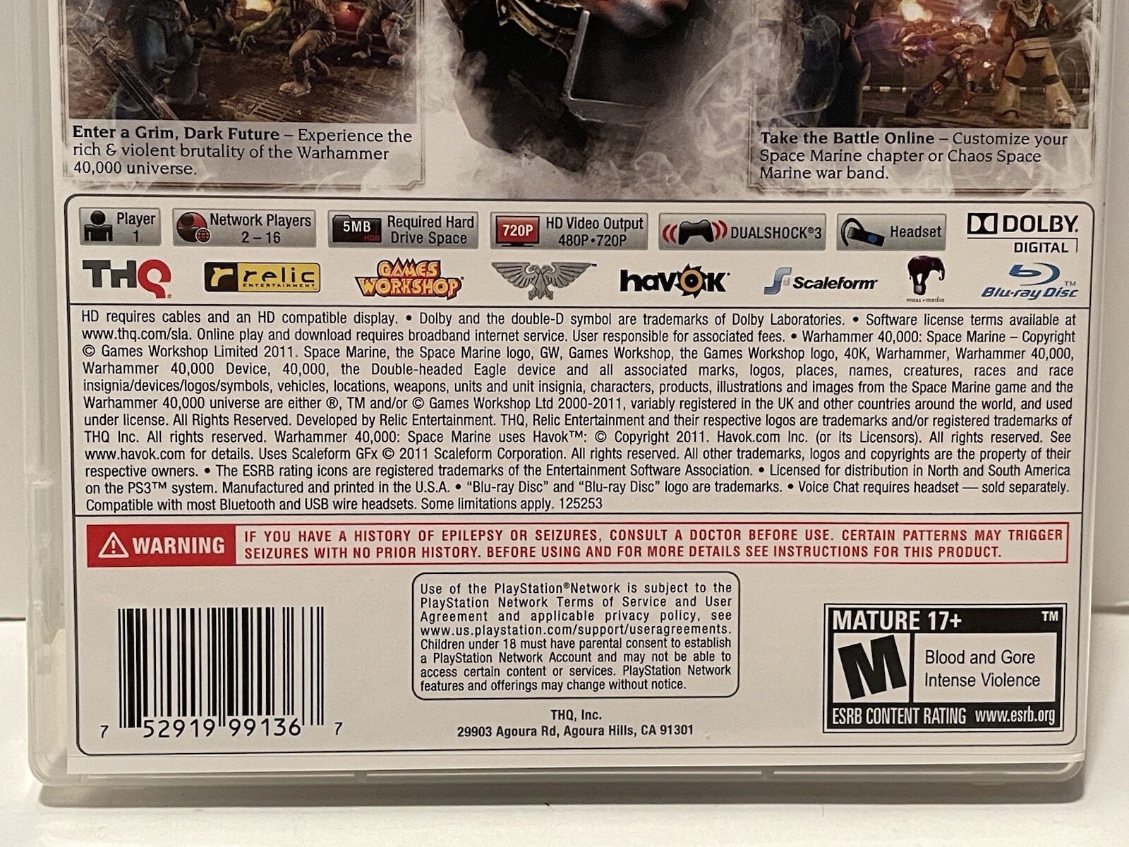 Warhammer 40,000: Space Marine (Sony PlayStation 3, 2011) PS3 CIB complete