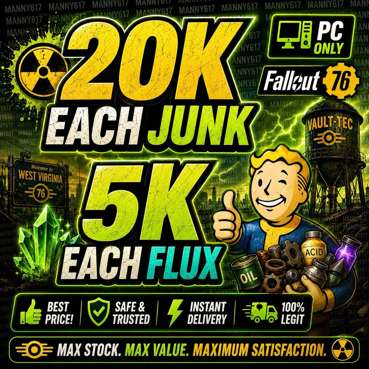 Fallout 76 PC ONLY Mega Scrap Bundle 20k Junk 5k Flux Fast Delivery