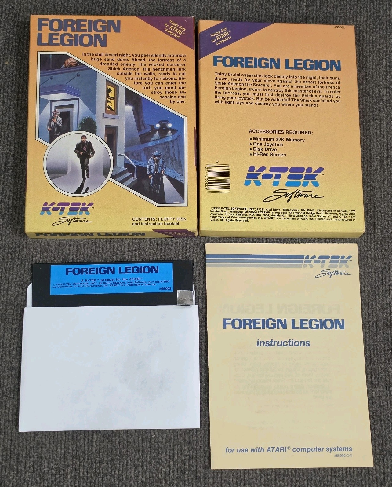 K-Tek Foreign Legion Atari 400 800 1200XL Disk Game Complete In Box TESTED 1983