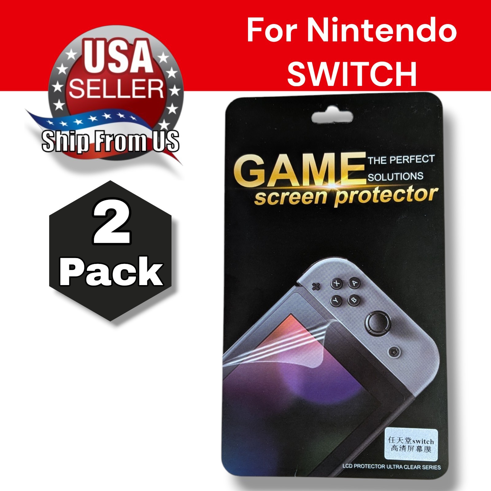 2 Pack Of LCD Ultra Clear HD Screen Protector for Nintendo Switch