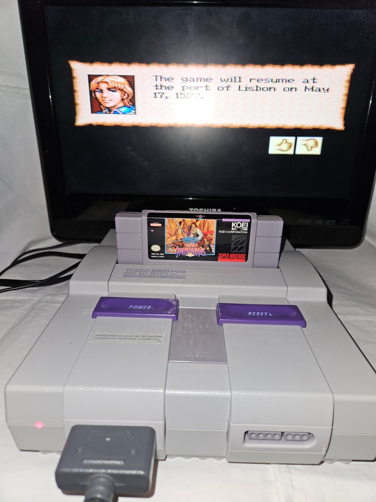 Uncharted Waters New Horizons Authentic SNES Super Nintendo New Battery 1995