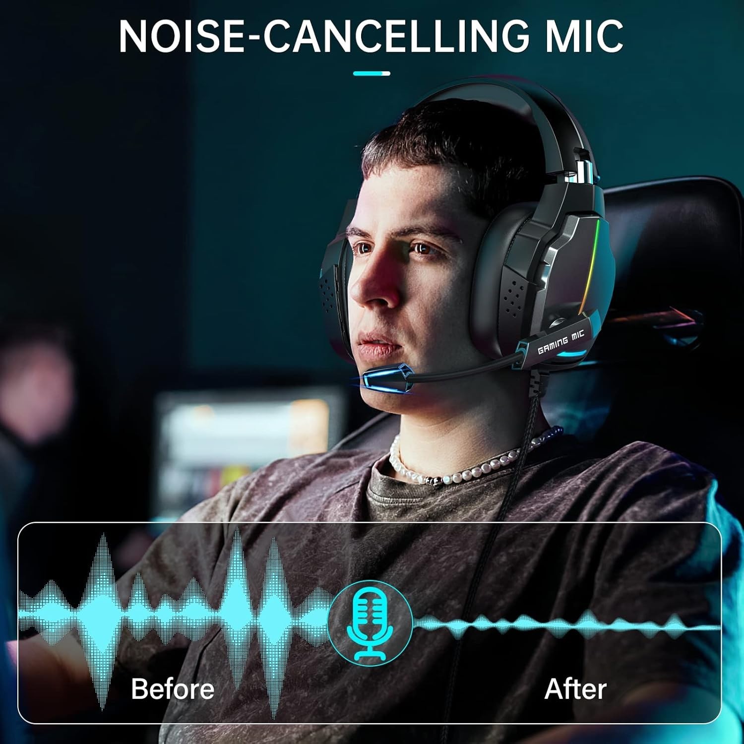 XW2 USB Gaming Headset for PC, 7.1 Surround Sound Gaming Headphones with Noise C