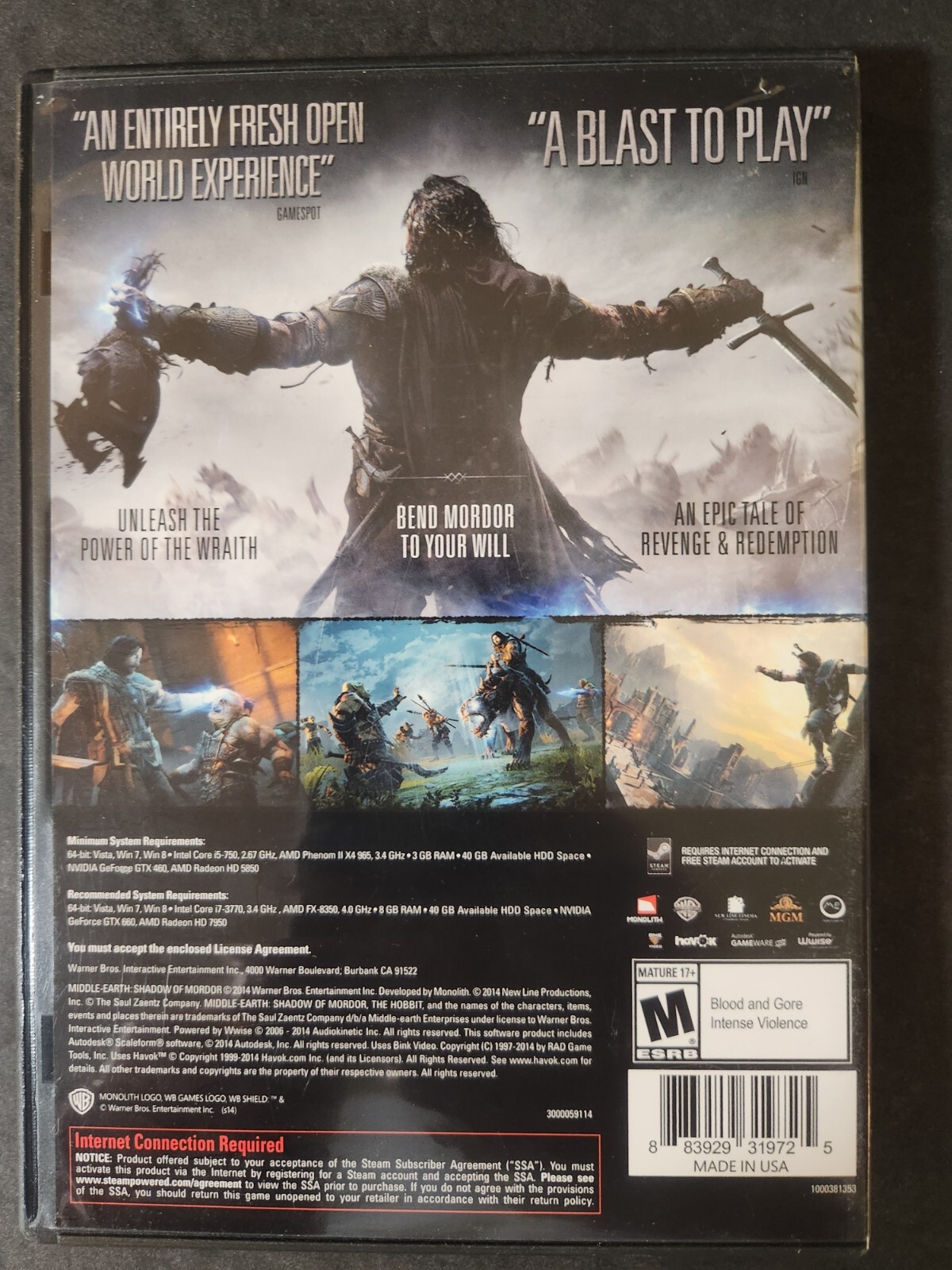 MIDDLE EARTH SHADOW OF MORDOR PC GAME WINDOWS MONOLITH GREAT COMPLETE CONDITION